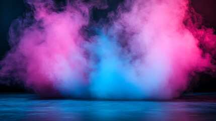 Cyan and magenta smoke blending on a stage, creating a modern and bold look