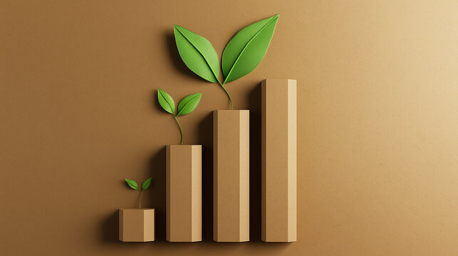 Green business growth concept with plants growing on bar chart