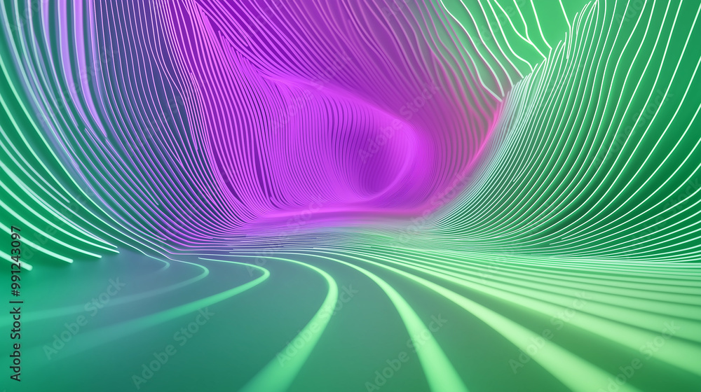 Poster abstract neon wavy lines forming a tunnel background