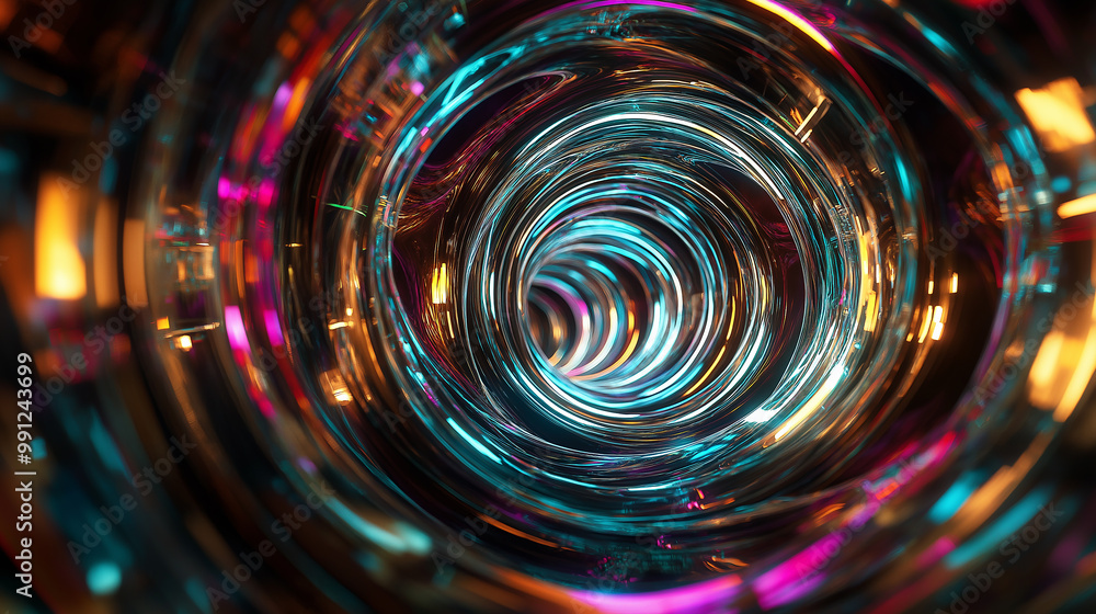 Aufkleber abstract glowing neon lights forming tunnel rotating background