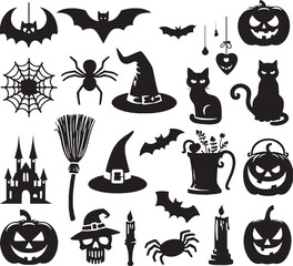 Halloween elements silhouette Vector design 