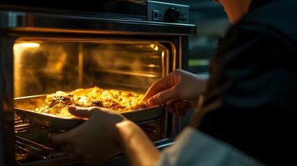 Homemade Pizza Baking in Oven   Preparing Warm Delicious Dish