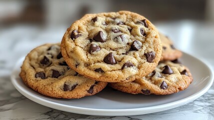 Freshly baked chocolate chip cookies. This image is perfect for food blogs, recipe websites, or any project needing a sweet and delicious image.