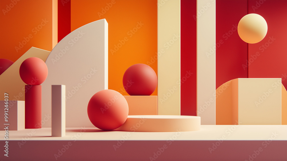 Aufkleber minimalist 3d scene with geometric shapes and podium for product display