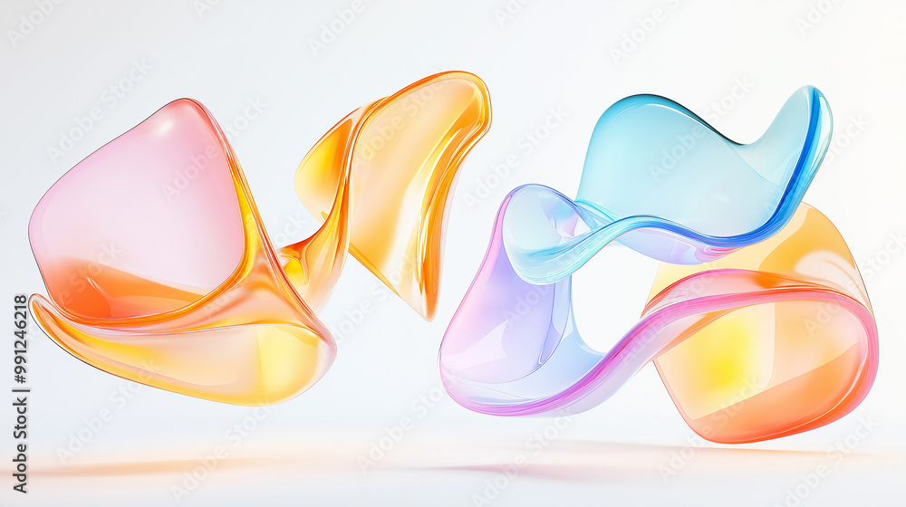 Aufkleber colorful abstract shapes flowing and intertwining on white background