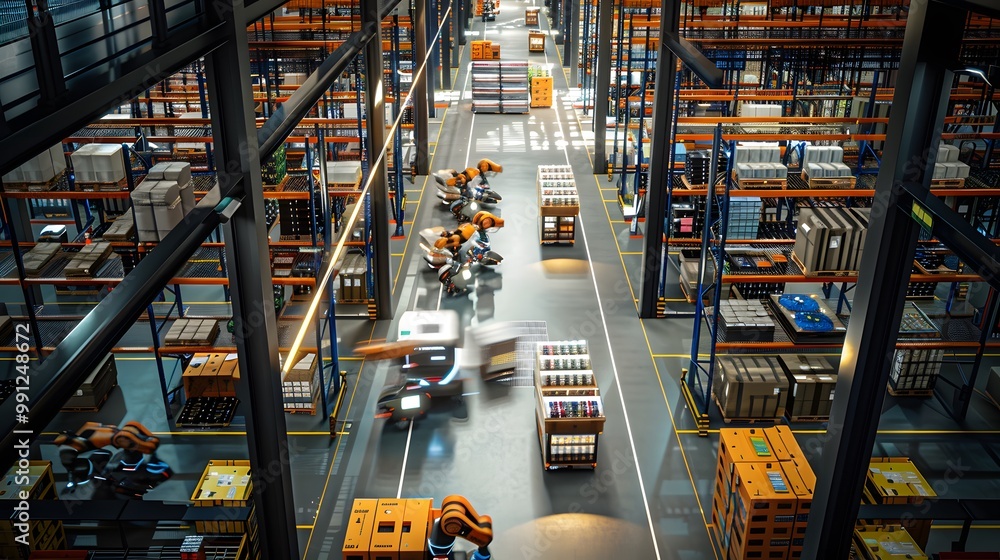 Poster automated warehouse with robots