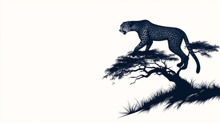 Fototapeta premium Leopard prowling on a branch in negative space