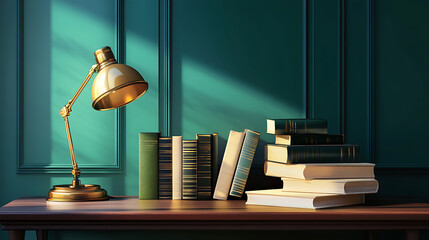 background with a desk featuring astronomy books, star charts, and a sleek telescope