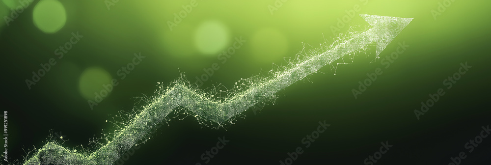 Poster Green digital plexus arrow pointing up representing growth