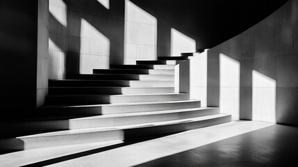 Fototapeta premium The interplay of light and shadow on a set of stairs, where the contrast creates an abstract and dynamic composition.
