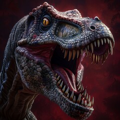 Obraz premium Terrifying Prehistoric Dinosaur Creature with Fierce Jaws and Razor Sharp Teeth Unleashing a Ferocious Roar