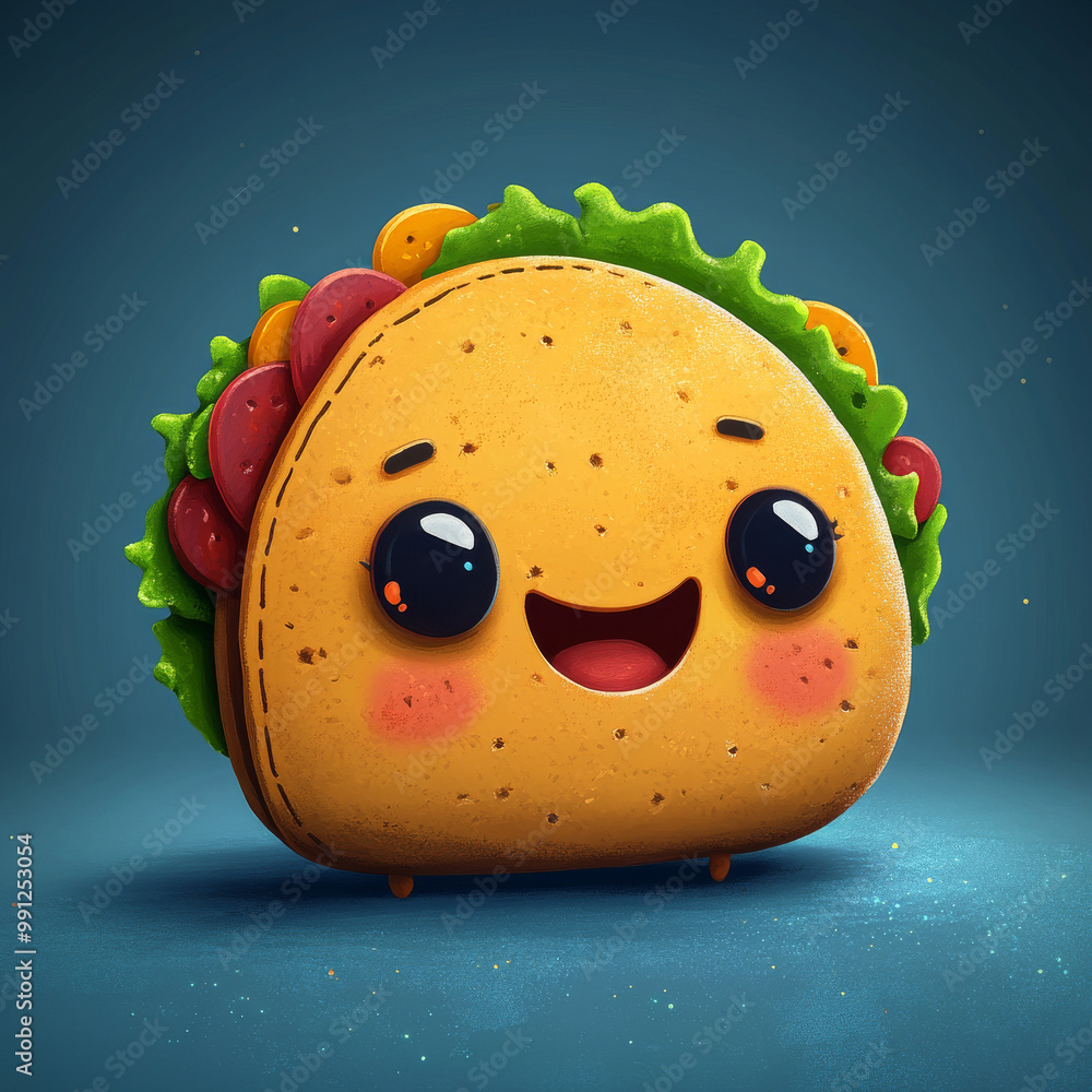 Poster Cute cartoon taco with a big smile.