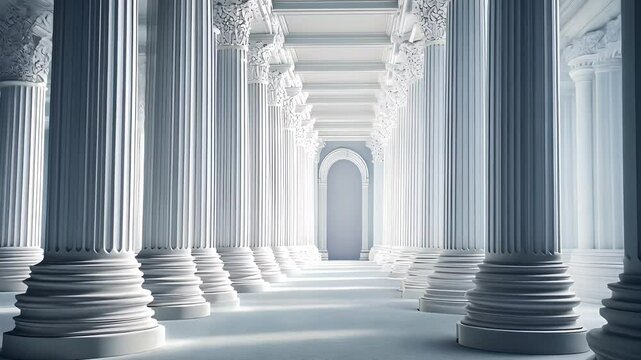 Elegant white marble columns in a grand architectural hallway, symbolizing classical design, luxury, and timeless beauty in structural art.

