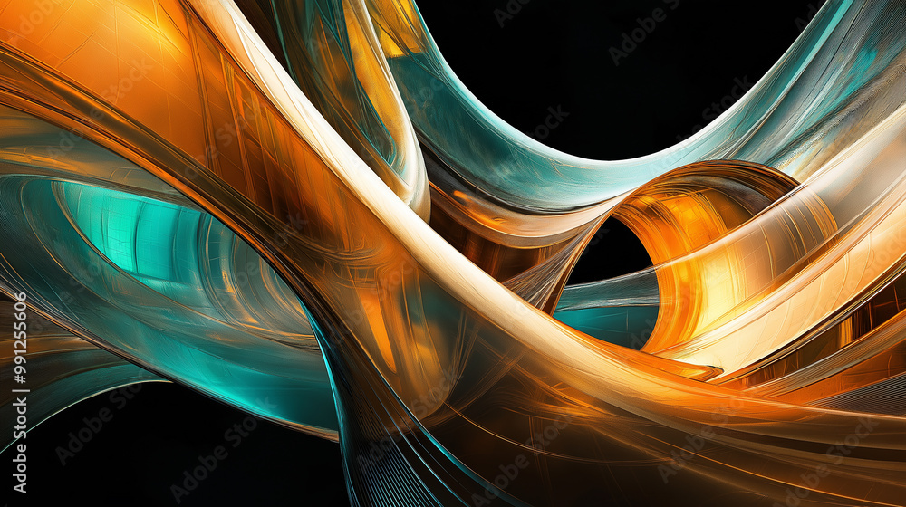 Poster Abstract orange and teal swirls creating dynamic composition