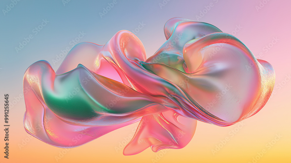 Aufkleber Abstract fluid shape flowing and forming holographic gradient on gradient background