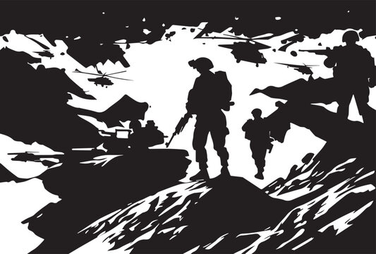 recommend clip art: Military vector illustration army combat ambush grunge.
