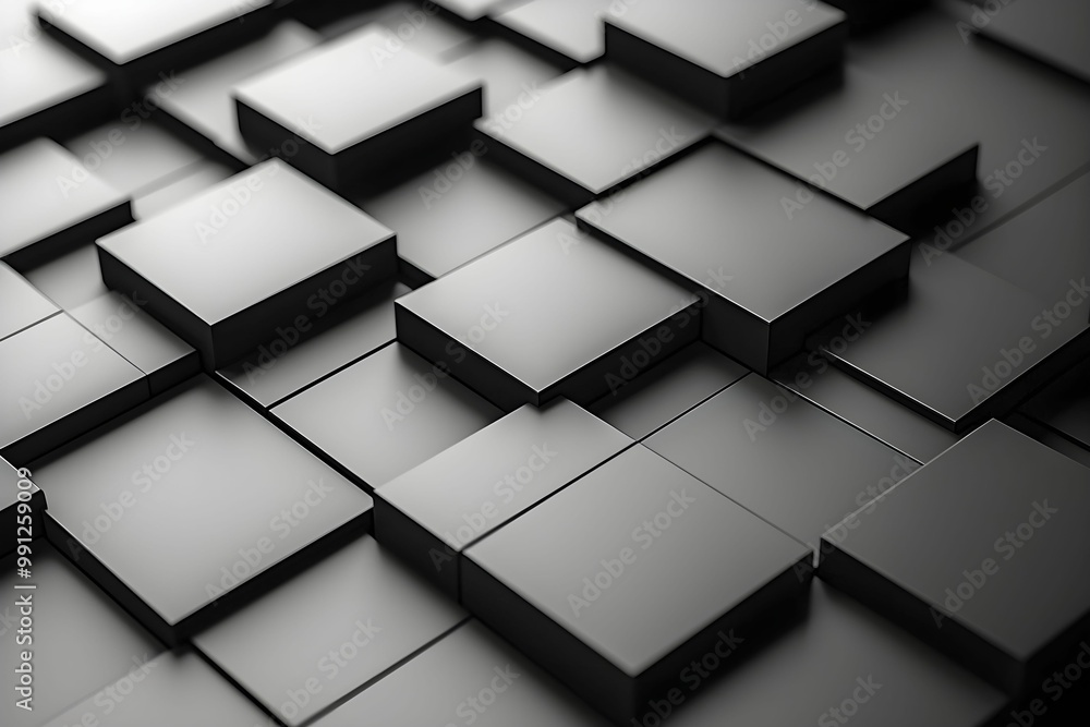 Poster textured black squares overlapping each other in an abstract layout