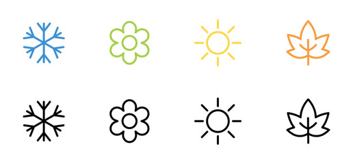 Season icon. Spring, Summer, Autumn, Winter icons. Weather, climate symbols. Vector icons