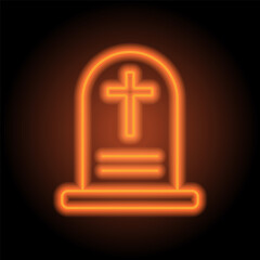 Tombstone simple icon vector. Flat design. Orange neon on black background