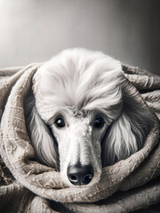 Silver Poodle Close Up Face in a cozy blanket