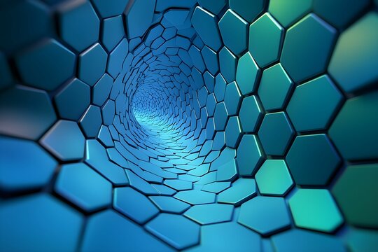 Exploring a blue hexagonal tunnel with a glowing futuristic vibe