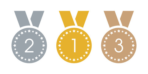 gold, silver, bronze medal symbols. first, second, third medal interface. medal symbols for sport, education, business