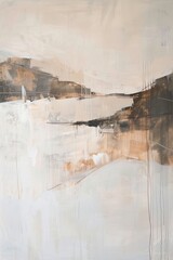 Abstract painting featuring soft earth tones and fluid brush strokes, creating a serene and minimalistic landscape.