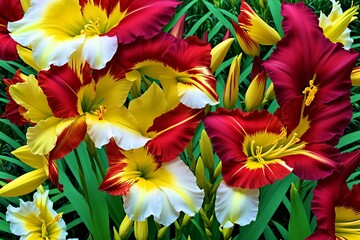 colorful flowers and plants red gladioli abstract patterns backgrounds