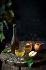 Fresh apple juice cider in glass with apple fruit
