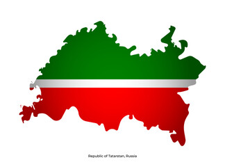 Vector isolated illustration with Tataria national flag with shape of Republic of Tatarstan map, simplified silhouette. Volume shadow on the map. White background