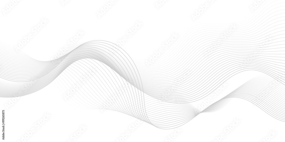 Poster gray wave curve lines abstract background with flowing particles. digital energy waves technology co