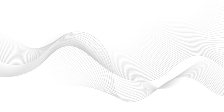 Gray wave curve lines abstract background with flowing particles. Digital energy waves technology concept. Modern backdrop design for business, presentation, banner.