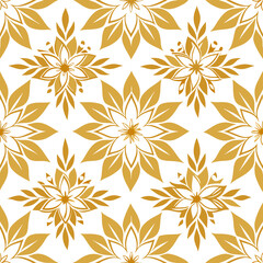 Design a seamless pattern with geometric floral illustrations in gold and white