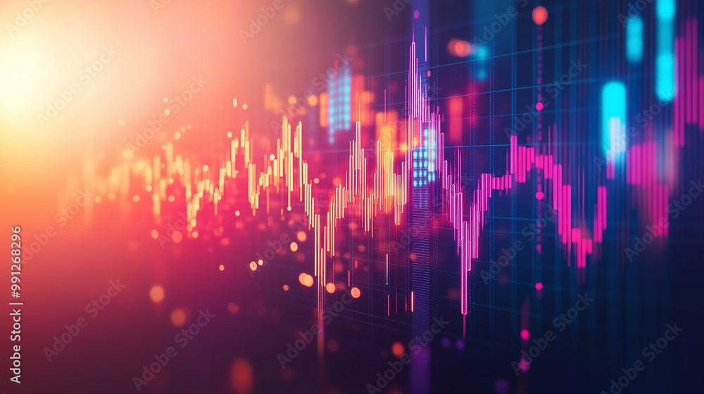 Poster colorful digital sound wave visualization with bright colors and blurred background in an abstract s