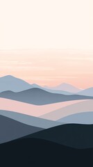 Obraz premium Paysage minimaliste de montagnes au coucher du soleil avec une palette pastel, fond d'écran téléphone