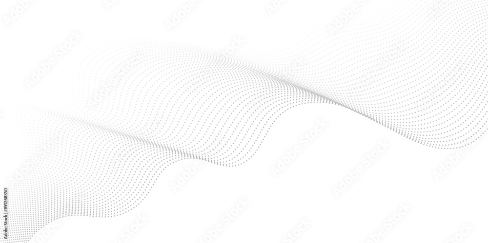 Poster abstract gray wave dynamic curve dots lines background. energy technology concept halftone modern ba