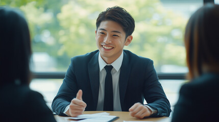 商談中の笑顔のビジネスマン