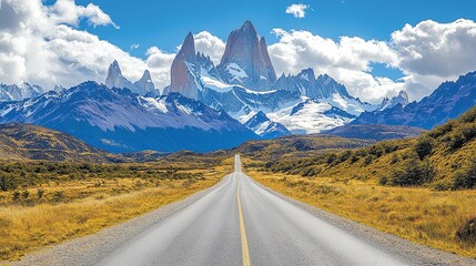 Fototapeta premium explore the wonders of patagonia on a scenic highway surrounded by nature landscapes and mountain views creating a stunning adventure in the remote wilderness