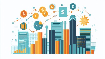 Fototapeta premium investment and capital gain strategies in business finance promoting economic growth with comprehensive market reports guiding money management and financial returns