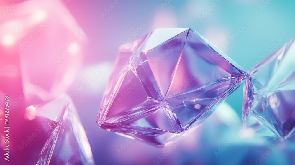 Aufkleber abstract crystal structure with pink and blue reflections on a gradient background