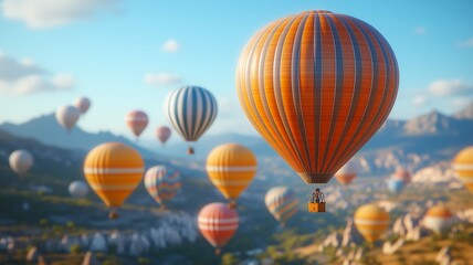 Fototapeta premium 青空の中に浮かぶ気球