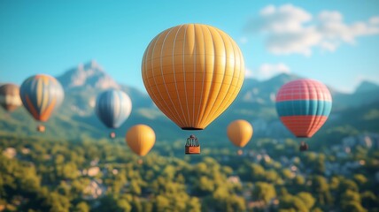 Obraz premium 青空の中に浮かぶ気球