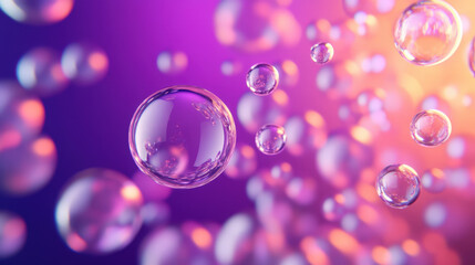 Soap bubbles floating in the air with a colorful background