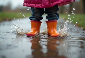 Little Girl Splashing in a Puddle