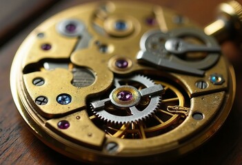 Intricate Vintage Pocket Watch Mechanism with Colorful Jewels