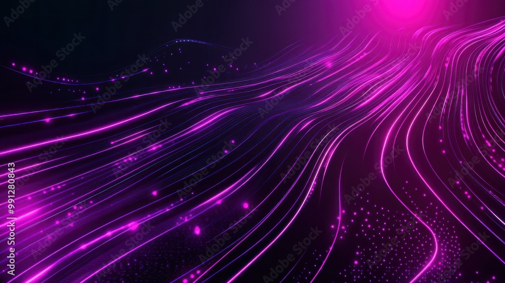 Poster futuristic abstract purple network data flow wave lines background wallpaper ai generated image