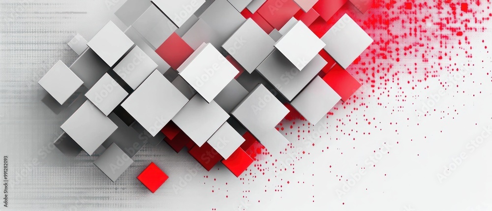 Poster abstract geometric cubes white and red mosaic box 3d render background wallpaper ai generated image