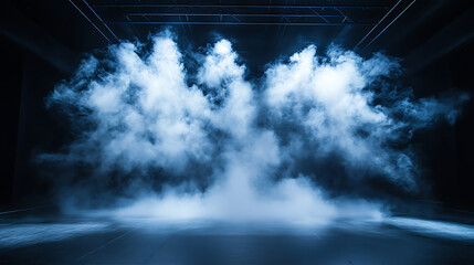 Stage filled with swirling red smoke, creating a dramatic and intense atmosphere