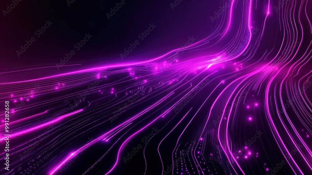 Poster futuristic abstract purple network data flow wave lines background wallpaper ai generated image