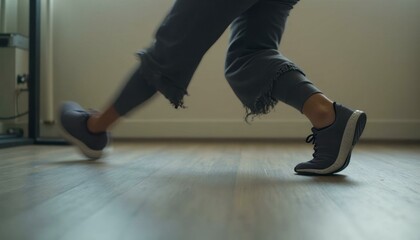 Lunging on a Wooden Floor: Fitness in Action